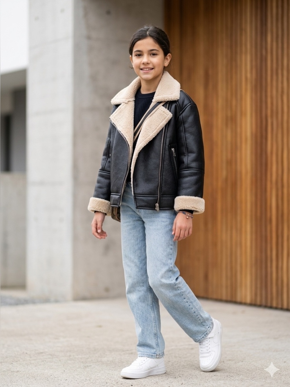 Zara Black Jacket with Cream Sherpa Collar